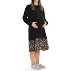 baby mom Anne Hamile Elbise Bisiklet Yaka Uzun Kol Reçme Paça