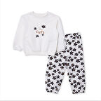 HelloBaby Kız Bebek Leopar Eşofman Takımı Üç İplik Çıtçıtlı Yaka Uzun Kol Lastikli Paça