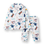 HelloBaby Erkek Bebek Uzun Kol Pijama Takımı İnterlok Düğmeli Bebe Yaka Reçme Paça