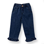 HelloBaby Kız Bebek Floral Teddy Bear Denim Pantolon Duble Paça