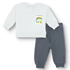 HelloBaby Erkek Bebek Eşofman Takımı Şardonlu Bisiklet Yaka Uzun Kol Ribanalı Paça