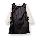 HelloBaby Kız Bebek Chic Elbise Tshirt Suni Deri Bisiklet Yaka Uzun Kol