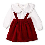 HelloBaby Kız Bebek Chic Kadife Bluz-Etek Bebe Yaka Uzun Kol