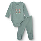 HelloBaby Erkek Bebek Yenidoğan Zıbın Body-Patikli Alt İnterlok Zarf Yaka Uzun Kol Patikli Paça