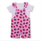HelloBaby HelloBaby, Kız, Şort Salopet-Tshirt, Çilek Baskılı, Düğmeli, Bisiklet Yaka, Kısa Paça, Kısa Kol