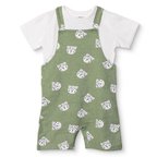 HelloBaby Erkek Bebek Şort Salopet-Tshirt Hayvan Baskılı Düğmeli Bisiklet Yaka Kısa Kol Patiksiz