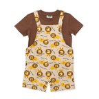 HelloBaby Erkek Bebek Şort Salopet-Tshirt Hayvan Baskılı Düğmeli Bisiklet Yaka Kısa Kol Reçme