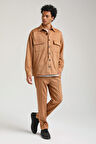 Süet Üst Bej Slim Fit Takım 23Fwm64027
