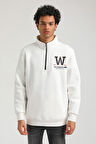 Ekru Slim Fit Half-Zip Sweatshirt 23FWM64065
