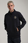 Dik Yaka Lacivert Slim Fit Full-Zip Sweatshirt 24FWM64083