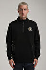 Dik Yaka Siyah Slim Fit Full-Zip Sweatshirt 24FWM64083