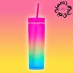 BottleBoss Çift Katmanlı Pipetli Çift Renkli Sızdırmaz Bardak Matara 480 Ml Pembe