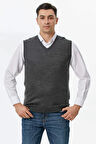 Erkek V Yaka Kolsuz Triko Süveter  - Antrasit