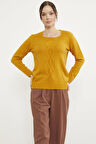 Önü Örgü Detaylı Triko Basic Kazak - Güneş