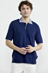 Pamuk Polo Yaka Kısa Kol Triko Tişört - Lacivert
