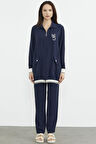 Şal Yaka Fermuarlı Krep Takım - Lacivert