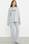 Fitilli Kalın Sıfır Yaka Pijama Takım - Gri