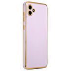 Galaxy A04 ile uyumlu Kılıf Gold Kenar Pastel Renkli Halcyon Z-Bark Kapak Lila