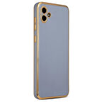 Galaxy A04 ile uyumlu Kılıf Gold Kenar Pastel Renkli Halcyon Z-Bark Kapak Mavi