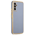 Galaxy M13 ile uyumlu Kılıf Gold Kenar Pastel Renkli Halcyon Z-Bark Kapak Mavi