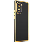 Huawei Nova 10 Pro ile uyumlu Kılıf Gold Kenar Pastel Renkli Halcyon Z-Bark Kapak Siyah
