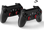 Coverzone Çift Josystick 2.4G Kablosuz Oyun Kolu PC Uyumlu Pilli Joystick Wireless GamePad USB Dongle Bağlantı Kaymaz Tasarım 0019 Çiftli Siyah