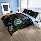 Monohome Perlasera Flower Black 3D Temalı Pamuk Saten Çift Kişilik Nevresim Takımı