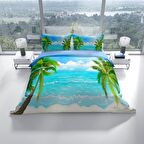 Monohome Perlasera Palm 3D Temalı Pamuk Saten Çift Kişilik Nevresim Takımı