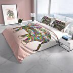 Cattleya Elephant 3D Temalı Pamuk Saten Çift Kişilik Nevresim Takımı