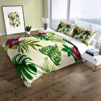 Cattleya Green 3D Temalı Pamuk Saten Çift Kişilik Nevresim Takımı