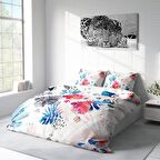 Monohome White Tropikal 3D Temalı Pamuk Saten Çift Kişilik Nevresim Takımı