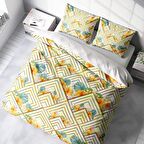 Monohome Flower Squares Çiçekli Pamuk Saten Çift Kişilik Nevresim Takımı