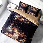 Monohome Brown Lotus 3D Temalı Pamuk Saten Çift Kişilik Nevresim Takımı