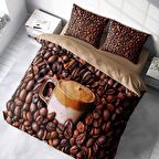 Monohome Night Coffee Kahve Temalı Pamuk Saten Çift Kişilik Nevresim Takımı