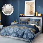 Monohome Premium Luxury Blue Damask 3D Temalı Pamuk Saten Çift Kişilik Nevresim Takımı