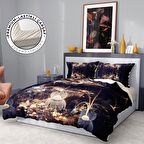 Monohome Premium Luxury Brown Lotus 3D Temalı Pamuk Saten Çift Kişilik Nevresim Takımı