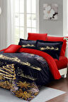 Yılbaşı Süsü Black & Red Noel %100 Pamuk Saten 3d Çift Kişilik Nevresim Takımı