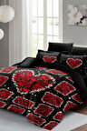 Black Roses 3d Pamuk Saten %100 Pamuk Çift Kişilik Nevresim Takımı