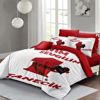 MONOHOME Sevgililer Günü Çift Kişilik Nevresim Takımı %100 Pamuk Saten Bitanecik Sevgilim Beyaz