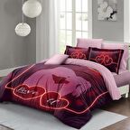 MONOHOME Sevgililer Günü Çift Kişilik Nevresim Takımı %100 Pamuk Saten Love U