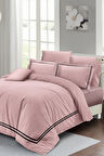 Lastikli Çarşaflı %100 Pamuk Saten Çift Kişilik Nevresim Takımı Luxury Pamuk Saten Pudra