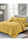 Lastikli ÇarşaflıÇift Kişilik Nevresim Takımı Sarı Lux Pamuk Ranforce