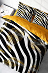 Lastikli Çarşaflı %100 Pamuk Saten Çift Kişilik Nevresim Takımı Zebra Feather