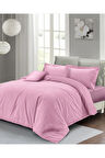 Lastikli Çarşaflı Çift Kişilik Nevresim Takımı Pembe Lux Pamuk Ranforce
