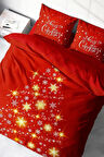 Yılbaşı Nevresim Takımı (Lastikli Çarşaflı) Çift Kişilik %100 Pamuk Saten Red