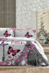 Lastikli Çarşaflı %100 Pamuk Saten Çift Kişilik Nevresim Takımı Butterfly Paris