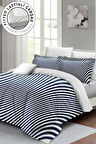 Lastikli Çarşaflı %100 Pamuk Saten Çift Kişilik Nevresim Takımı Blue Lines