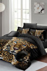 Leopar Lastikli Çarşaflı %100 Pamuk Saten Çift Kişilik Nevresim Takımı Leopard Eyes