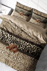 Leopar Çift Kişilik Nevresim Takımı Özel Dokuma Pamuk Saten Leopard Fabric