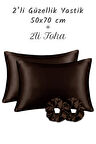 İpek Saten Yastık Kılıfı 2 Adet 50x70cm 2 Adet Saten Tokalı Red Kahverengi
